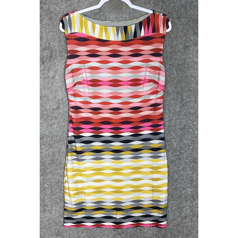 Trina Turk Felana Geometric Dress Women Size 6 Red Pink Gray Yellow Stretch